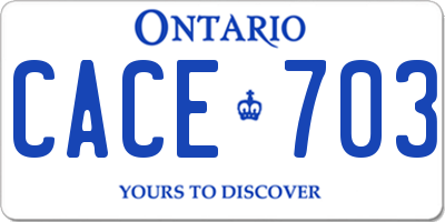 ON license plate CACE703