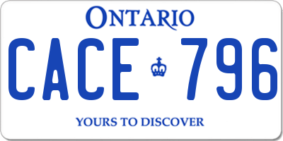 ON license plate CACE796