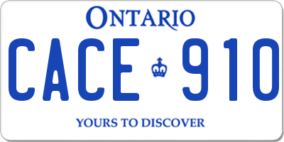 ON license plate CACE910