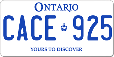 ON license plate CACE925