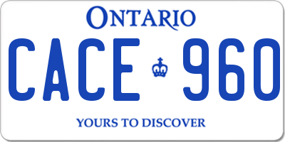 ON license plate CACE960