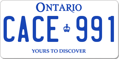 ON license plate CACE991