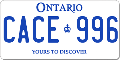 ON license plate CACE996