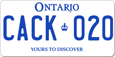 ON license plate CACK020