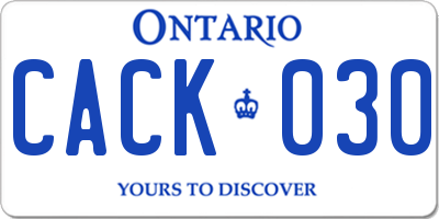 ON license plate CACK030