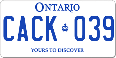 ON license plate CACK039