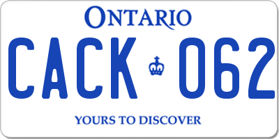 ON license plate CACK062