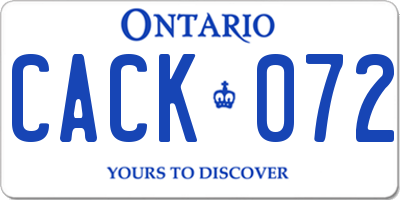 ON license plate CACK072