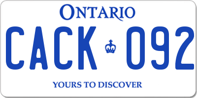 ON license plate CACK092