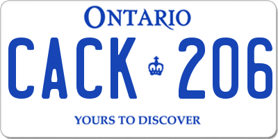 ON license plate CACK206