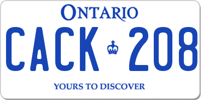 ON license plate CACK208