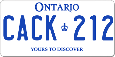 ON license plate CACK212