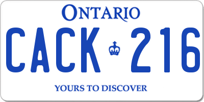 ON license plate CACK216