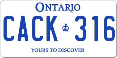 ON license plate CACK316