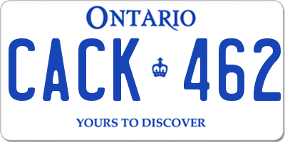 ON license plate CACK462