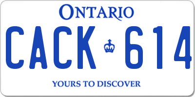 ON license plate CACK614