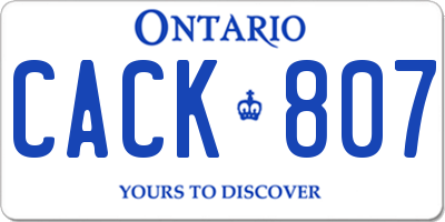 ON license plate CACK807