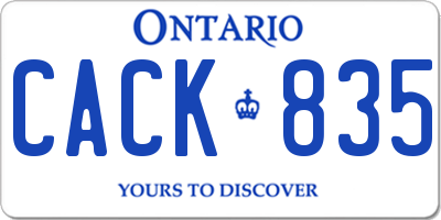 ON license plate CACK835