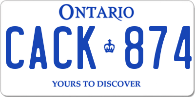 ON license plate CACK874