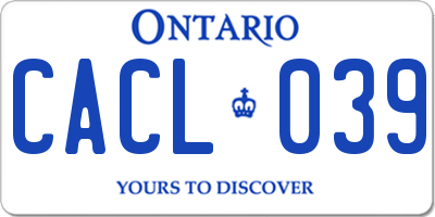 ON license plate CACL039