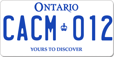 ON license plate CACM012