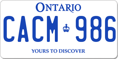 ON license plate CACM986