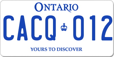 ON license plate CACQ012