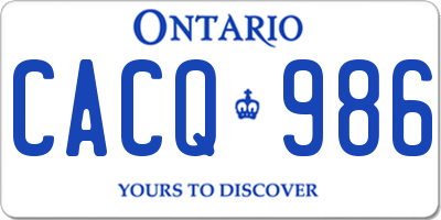 ON license plate CACQ986