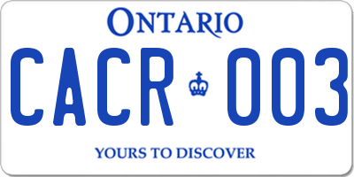 ON license plate CACR003