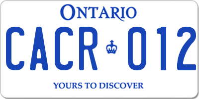 ON license plate CACR012