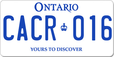 ON license plate CACR016