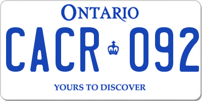 ON license plate CACR092