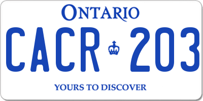 ON license plate CACR203