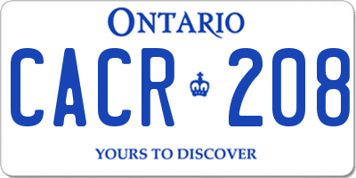 ON license plate CACR208