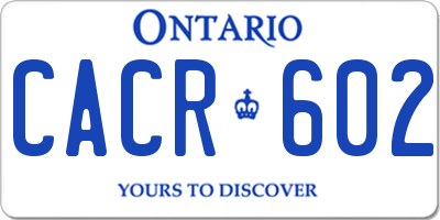 ON license plate CACR602