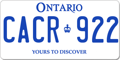 ON license plate CACR922