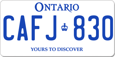 ON license plate CAFJ830