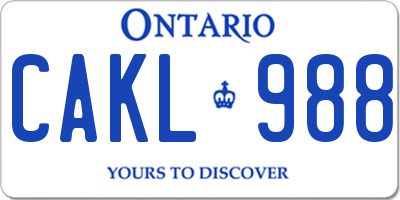 ON license plate CAKL988