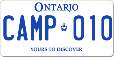 ON license plate CAMP010