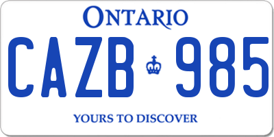 ON license plate CAZB985
