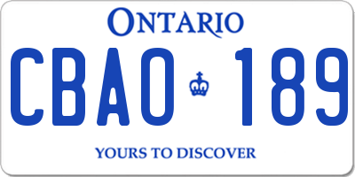 ON license plate CBAO189