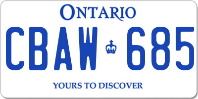 ON license plate CBAW685