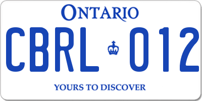 ON license plate CBRL012