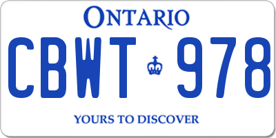 ON license plate CBWT978