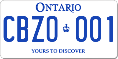 ON license plate CBZO001