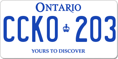 ON license plate CCKO203