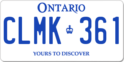ON license plate CLMK361