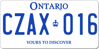 ON license plate CZAX016
