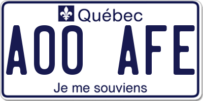 QC license plate A00AFE