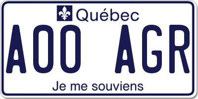 QC license plate A00AGR